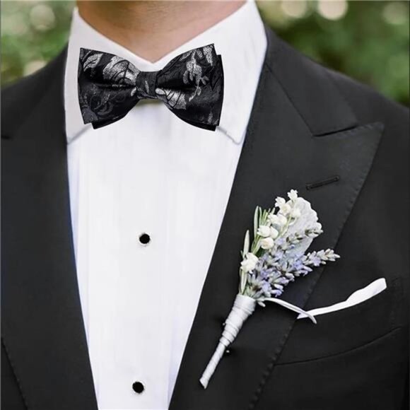 Pre-Tied Bow Ties for Men Silk Adjustable Tuxedo Bowties Pocket Square Cufflinks - Picture 4 of 8